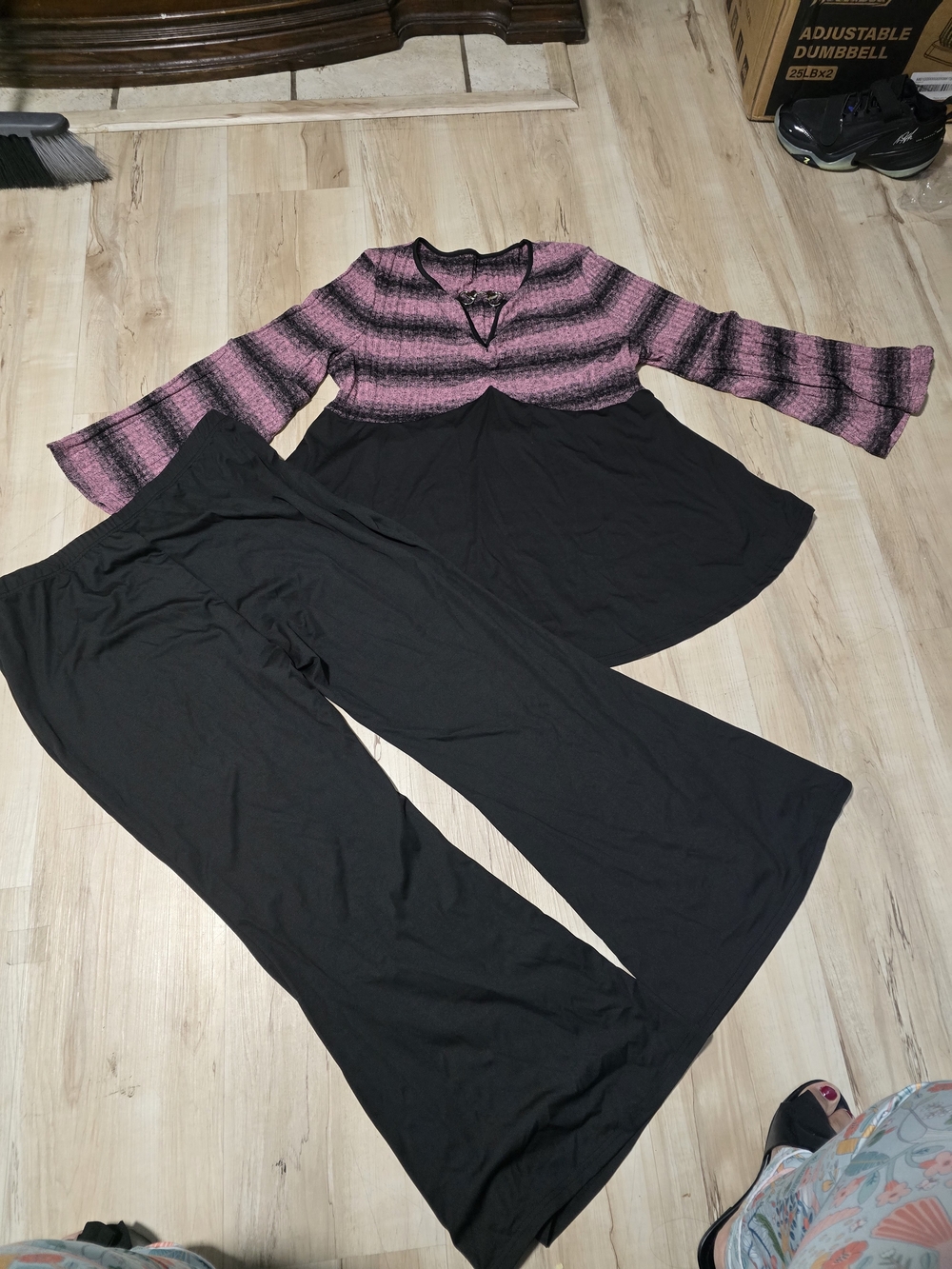 Women’s Two-Piece Sleep Set - Pink & Black Lounge Top with Black Pants